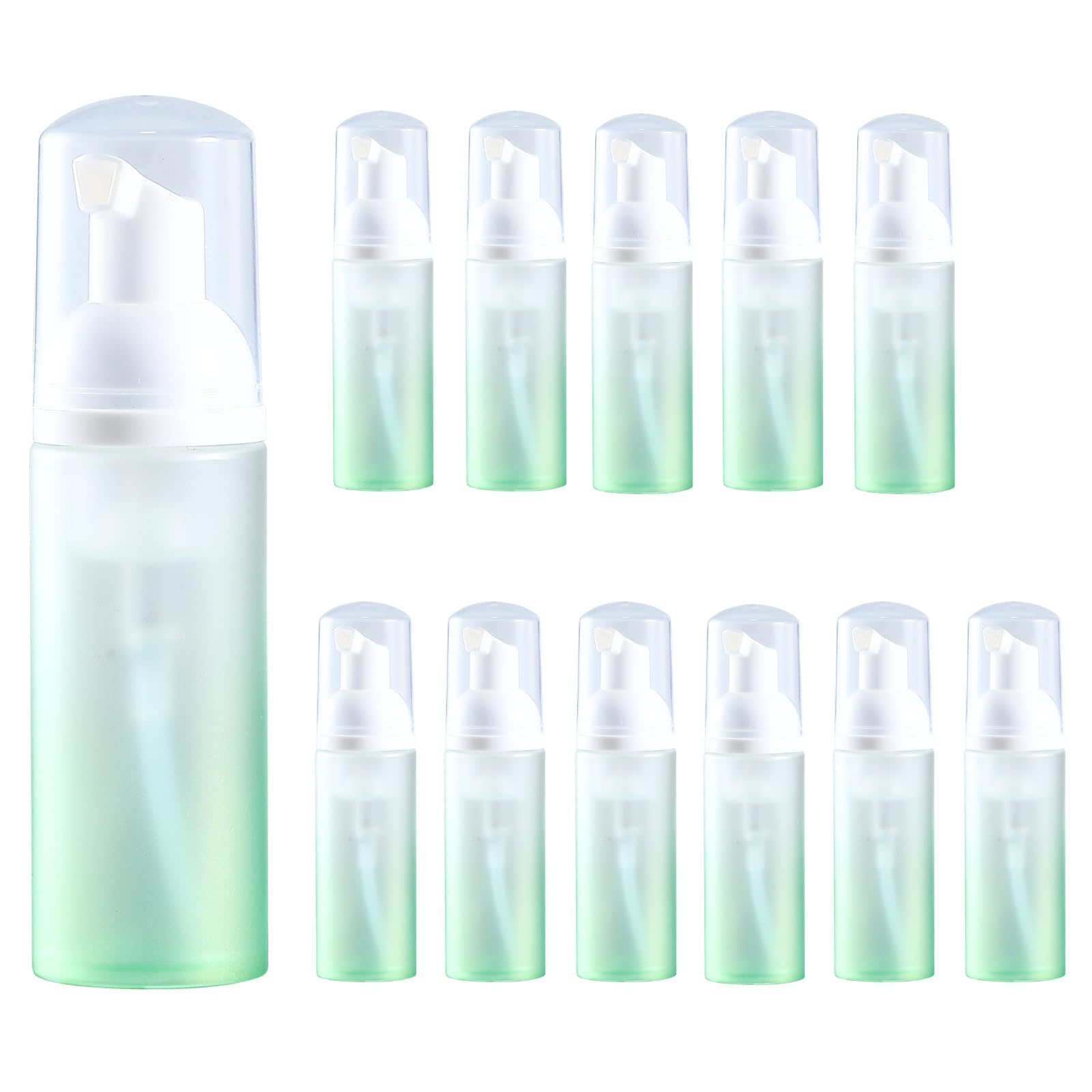 EGALLOP Empty 2 oz. Foam Pump Bottles (12 pcs.) Travel Foam Soap Dispenser for Hand Soap, Eyelash Shampoo Cleaner (Gradient Green Bottle with White Pump and Clear Lid)