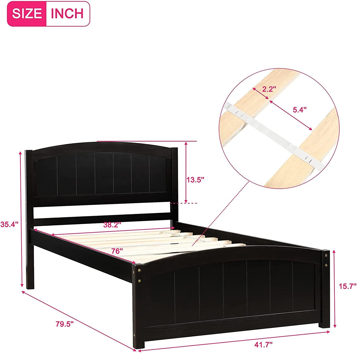Twin Bed Frame, Wood Twin Size Platform Bed Frame with Headboard, No Box Spring Required Single Platform Bed Frame for Kids (Espresso)