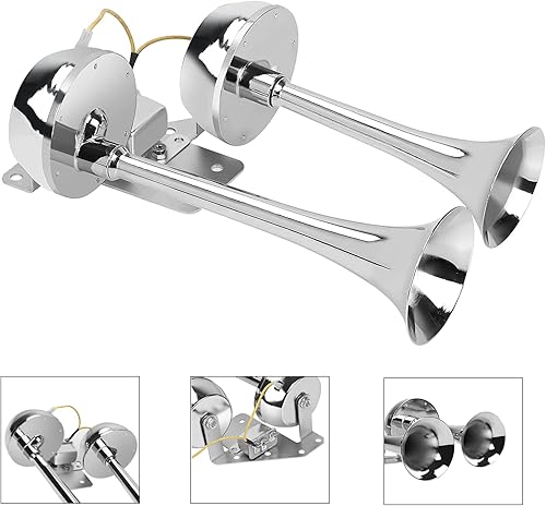 Miniatura 6 de FARBIN Kit de bocina de tren de 12 V, bocinas de camión ruidosas, bocinas universales de doble trompeta con soporte y relé para automóvil,