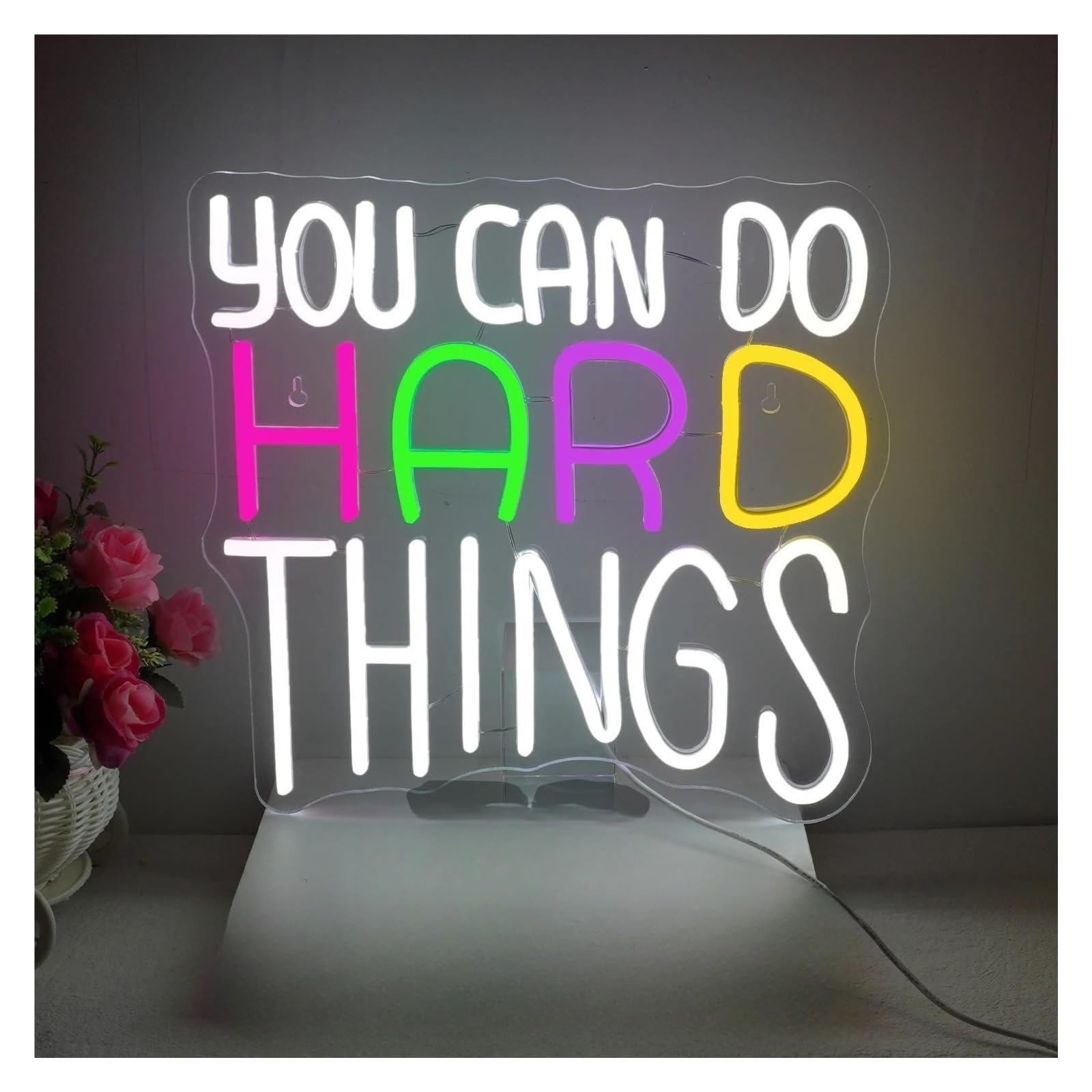 LEMST Signs Lamp You Can Do Hard Things Neon Sign Motivational Slogans Letter Light Dimmable Bookstore Club Party Room Wall Decor 31cmх33cm