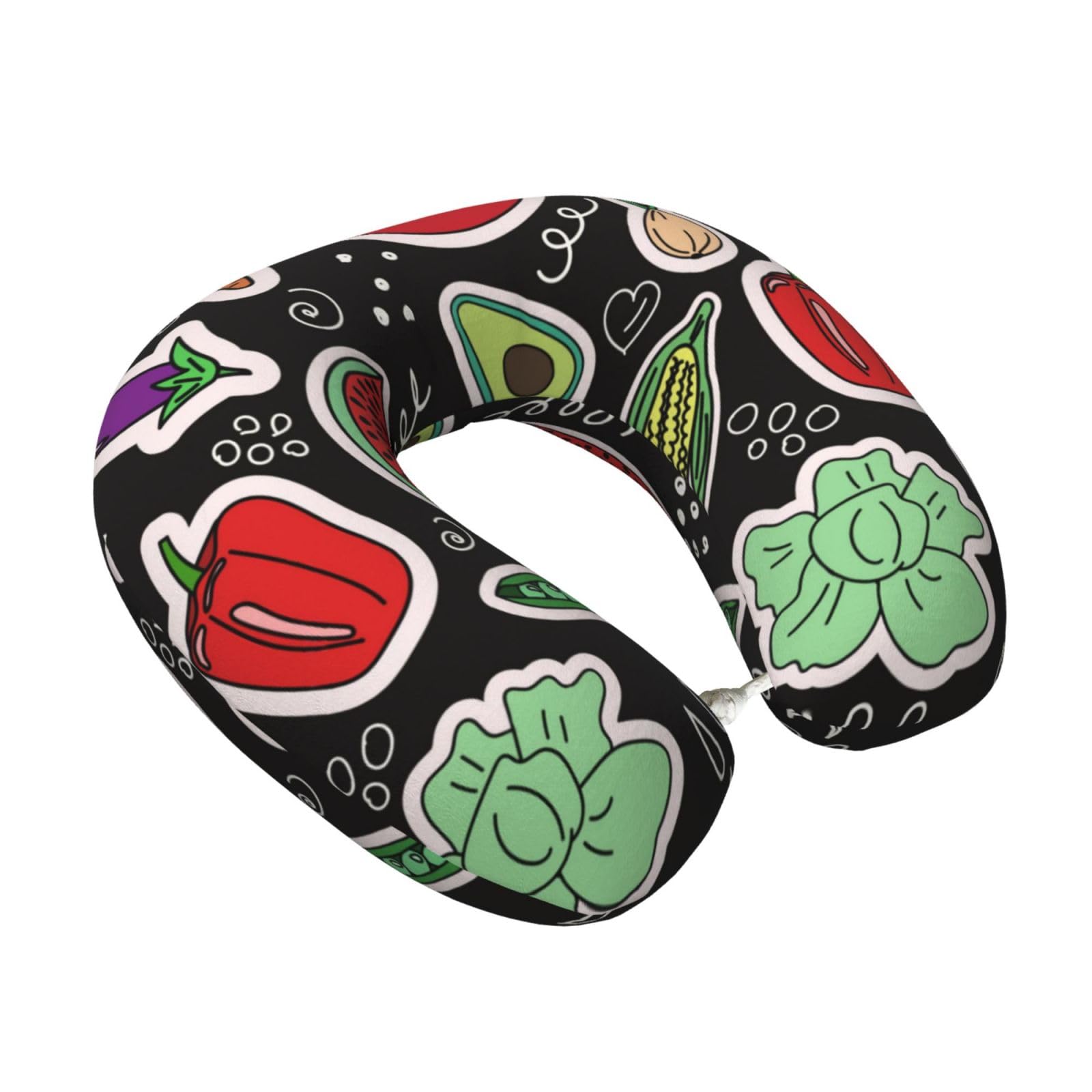 LKYMOH Cartoon Vegetables Fruits, Travel Neck Pillow U-Shaped Memory Neck Support Soft Comfortable With Washable Cover For Airplane Car Traveling and Office