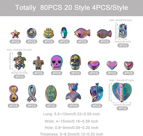 Miniatura 3 de Bestewelry 80 cuentas de metal de estilo gótico, 20 estilos, coloridas cuentas espaciadoras de calavera macroporosa, cuentas europeas con forma de