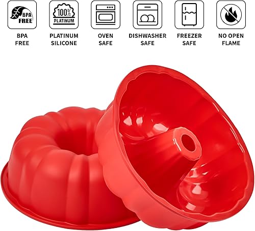 Miniatura 3 de Molde de silicona estriado para pasteles de 10 pulgadas, paquete de 2 moldes de silicona antiadherentes para hornear, pan, brownie, gelatina