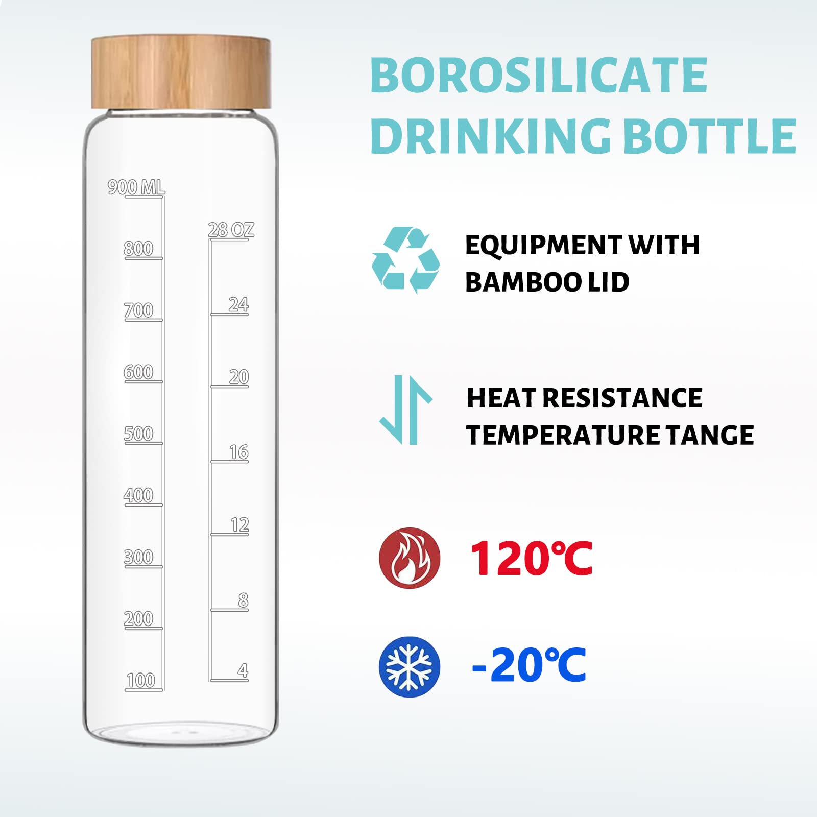 Amazon.com: RNCKUUE 1 Liter Glass Water Bottles - 32 oz Large Borosilicate  Reusable Glass Drinking Bottle, Wide Mouth With Bamboo Lid : Sports &  Outdoors