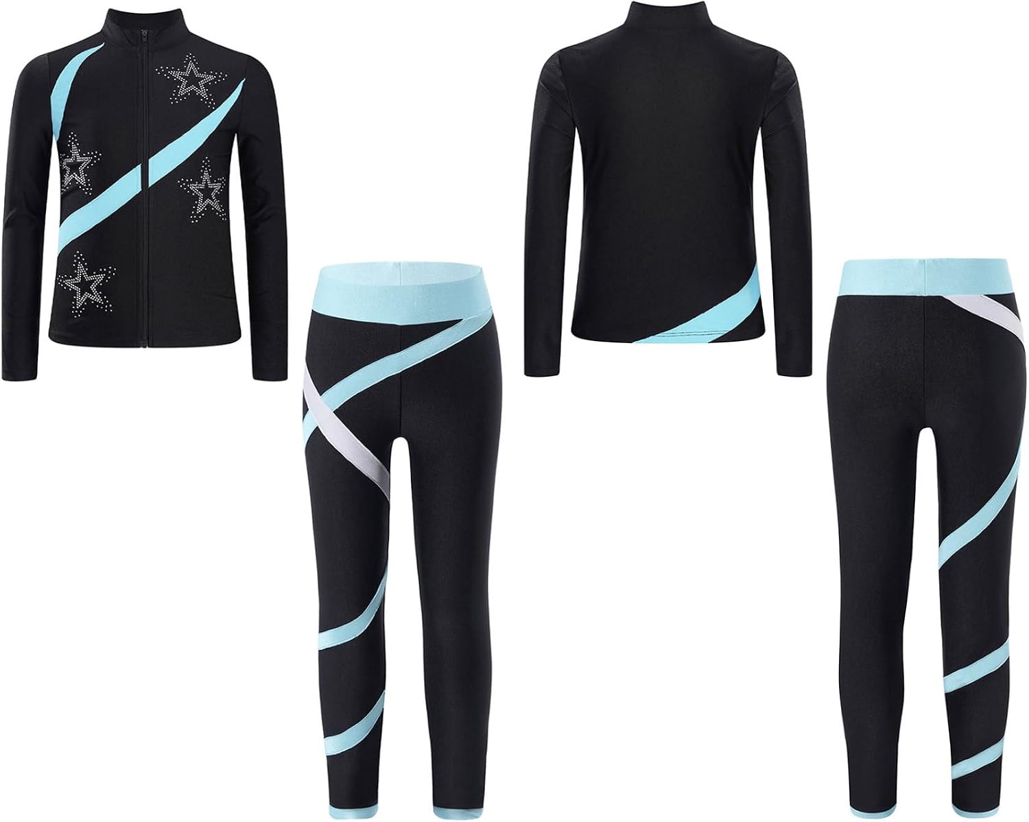 JEYPINMI Kids Girls Figure Skating Jacket with Practice Leggings Sets Gym Workout Training Costume Tracksuit