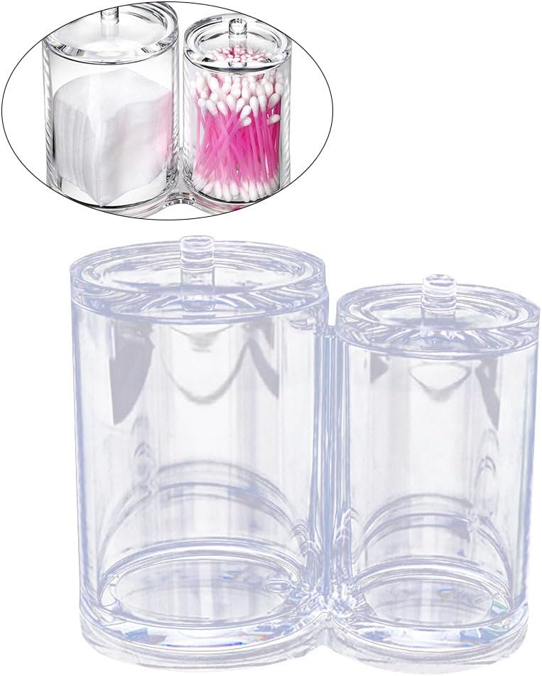 Unomor Dual-Compartment Cotton Swab Holder Organizer Box with Lid Clear Acrylic Round Container for Cotton Balls and Pads Bathroom Storage 5.98X5.00X3.30 Inch