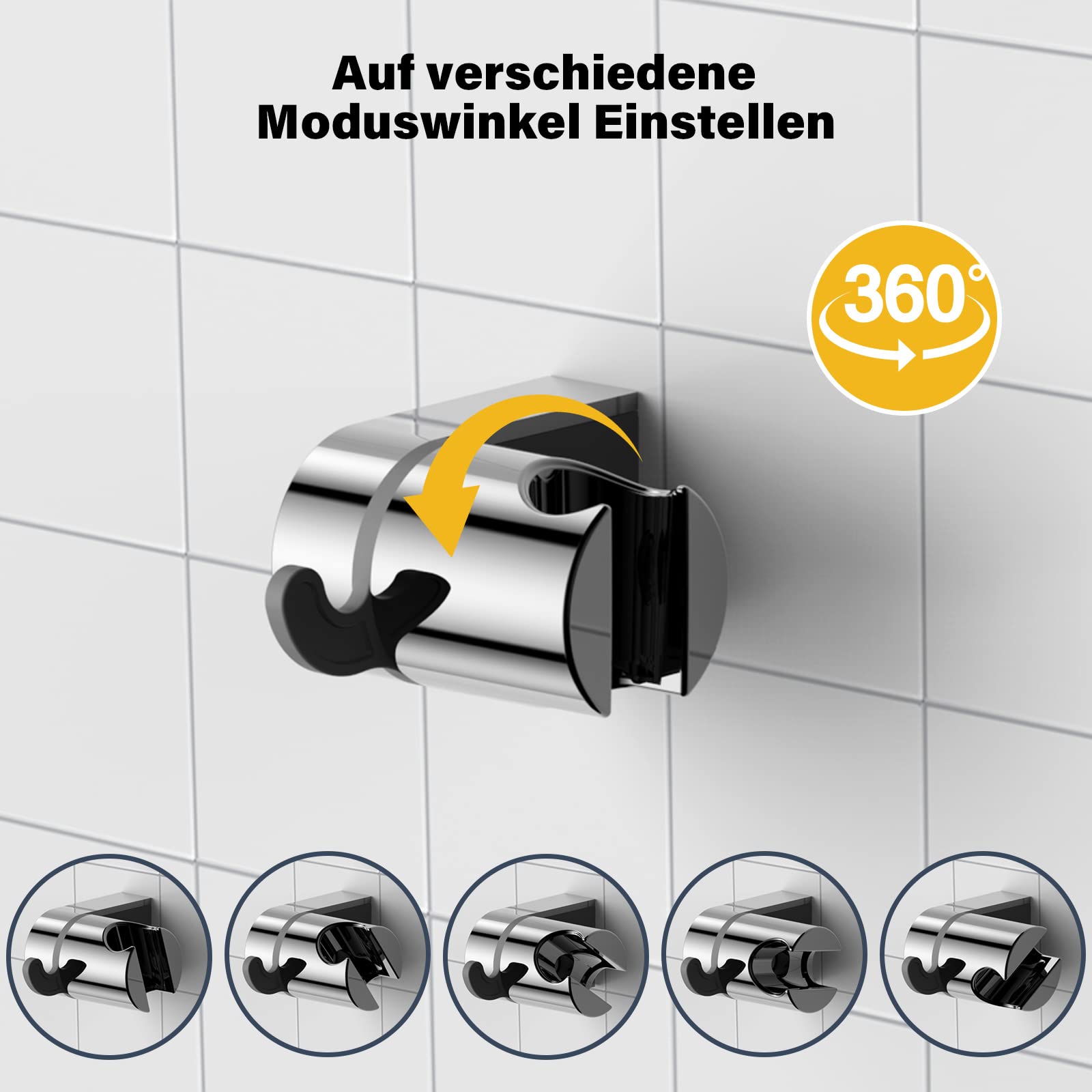 YEAUPE Shower Head Holder, Chrome ABS Plastic, Silver, Wall Mount, Compatible with Most Shower Hoses - Image 3