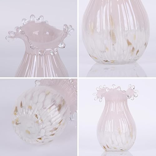 Miniatura 7 de Florero de vidrio soplado a mano, jarrón de vidrio único, jarrón de boca ancha, jarrón de vidrio rosa para el hogar, sala de estar, oficina, centro