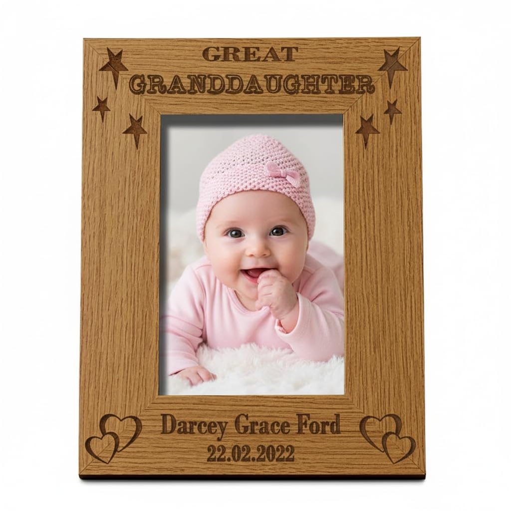 Ukgiftstoreonline Brown Personalised Great Granddaughter Portrait Wooden Photo Frame Gift (4 X 6 Inch)