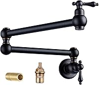 Vista 14 de WOWOW Grifo de llenado de ollas de bronce antiguo, grifo de cocina de montaje en pared de latón con brazos oscilantes de doble junta