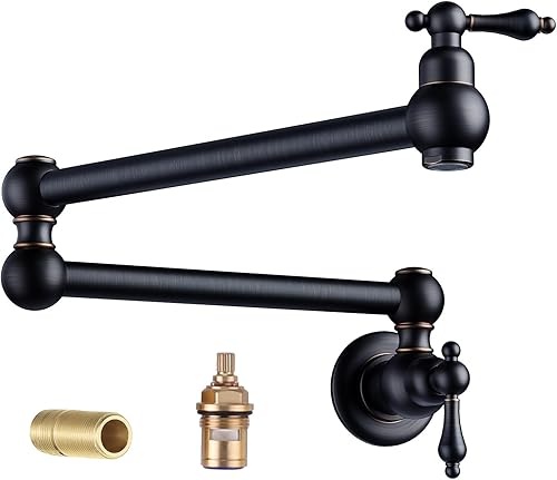 Miniatura 46 de WOWOW Grifo de llenado de ollas doradas, grifo plegable de cobre de montaje en pared, 2 manijas con brazos oscilantes de doble junta, grifo