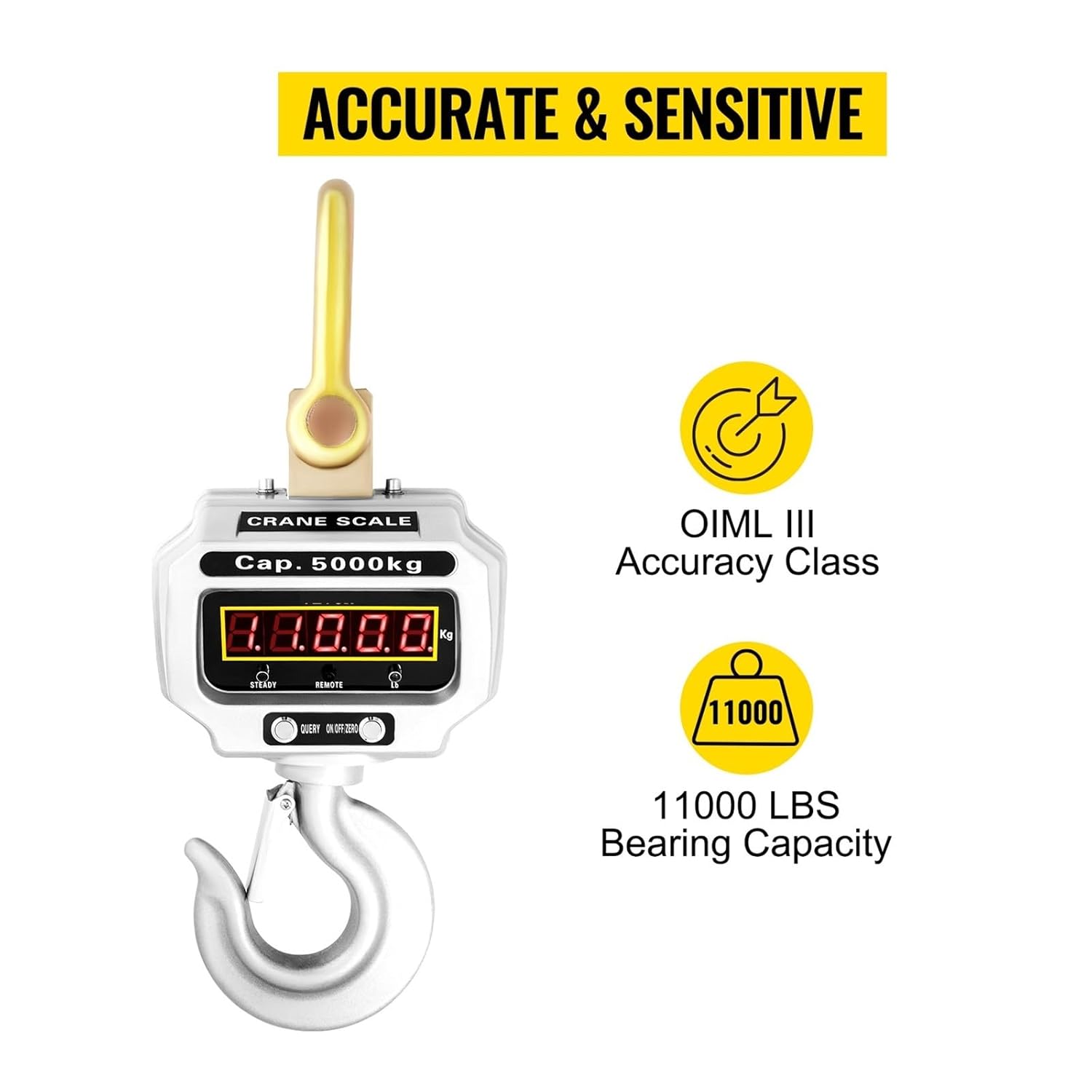 Crane Scale, 1T 3T 5T Digital Crane Scales with Remote Control Mini Bascula Balance Precision Gadgets Tools for Industrial Hanging Hook,Convenient Operation(3000KG Silver)