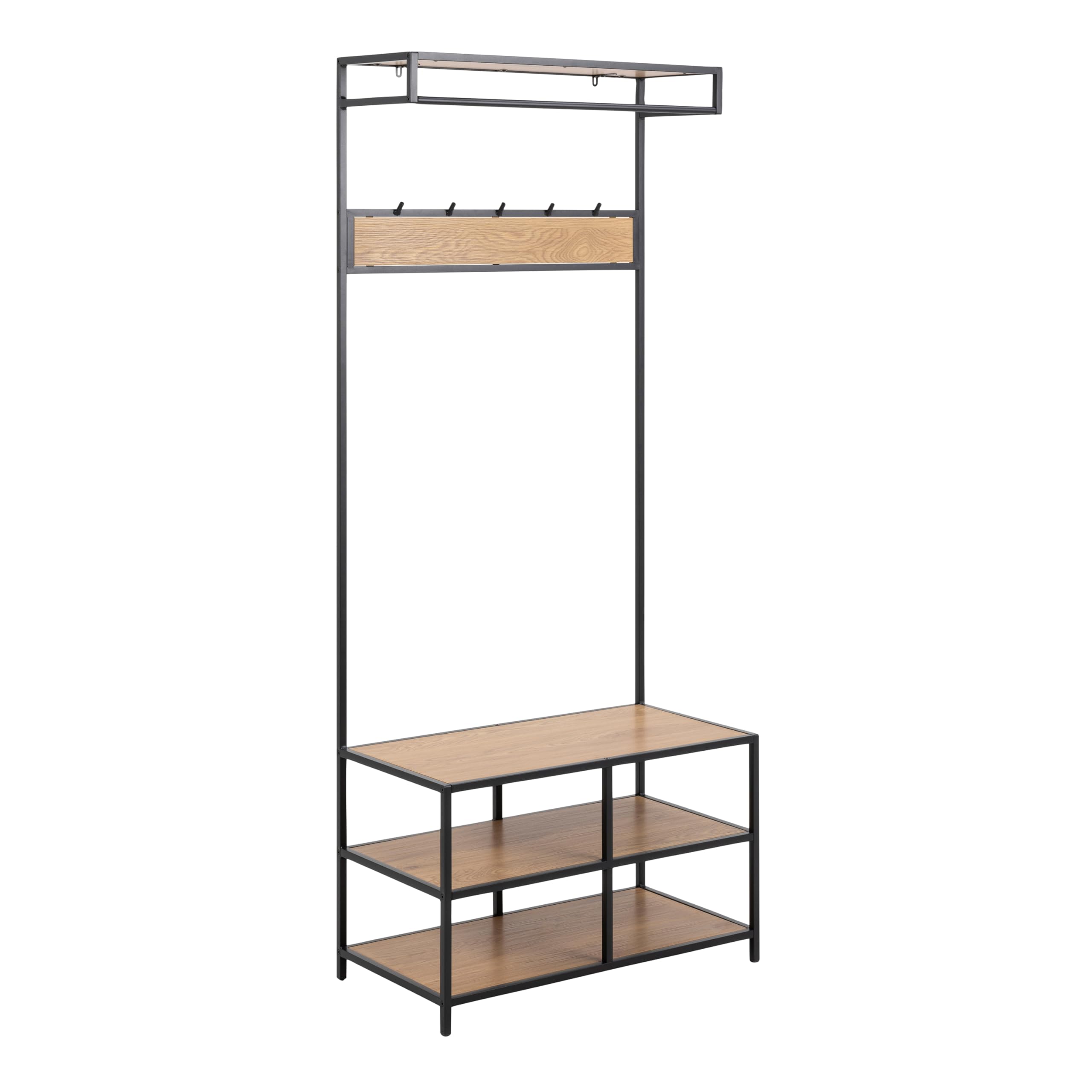 Furniture To Go | Seaford, Black & Oak, Clothes Rack with 3 Shelves