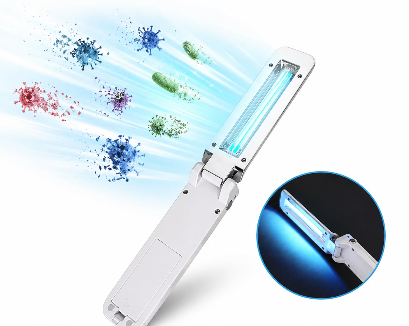 OKLI Bacchetta disinfettante UV, disinfettante portatile UVC per viaggi, casa e ufficio, luce UV portatile con ricarica USB, mini bacchetta igienica pieghevole per telefoni, tastiere, giocattoli e
