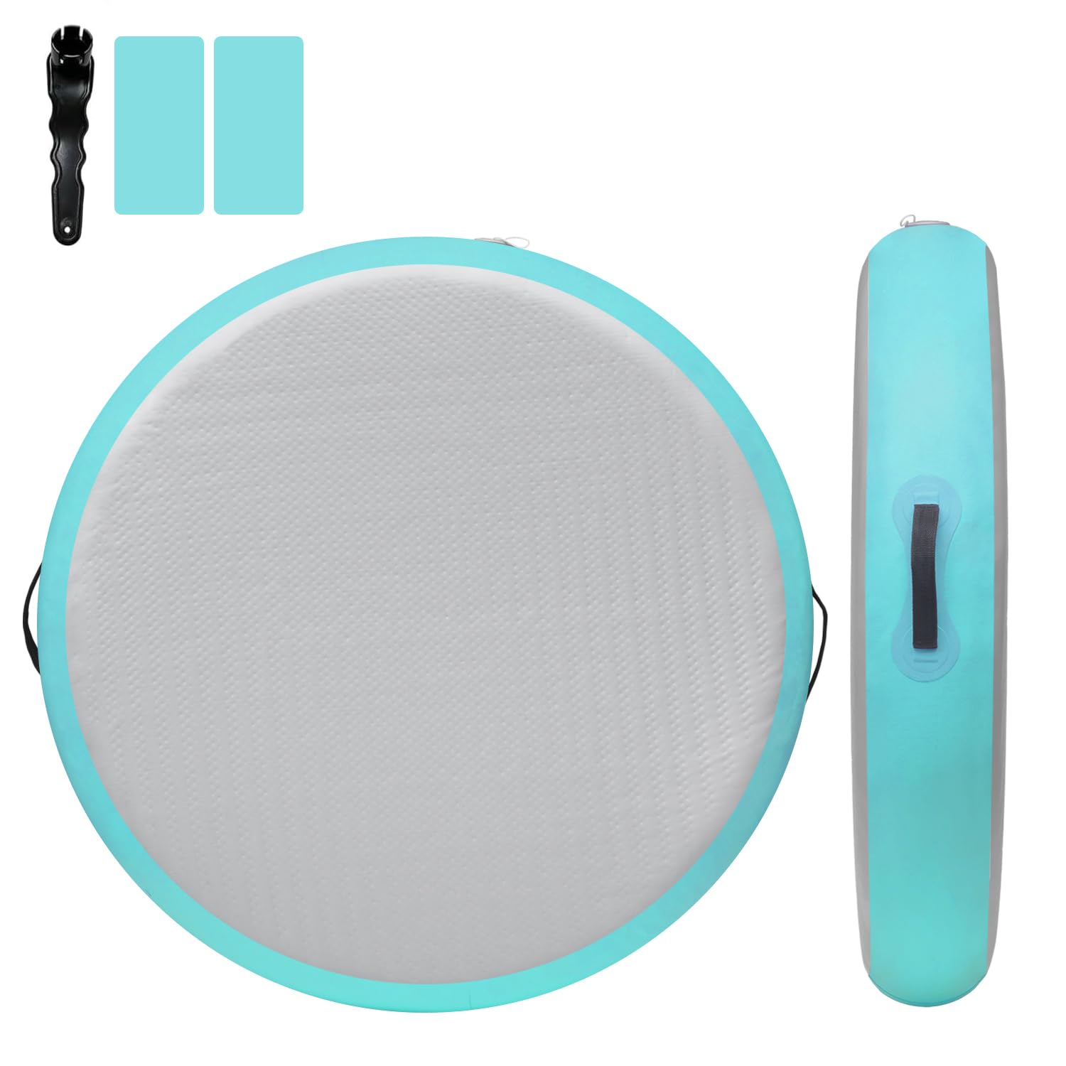 Tappetino gonfiabile rotondo da 1 m, spessore 20 cm, per ginnastica, ginnastica, uso domestico, allenamento, cheerleading, yoga, divertimento in acqua