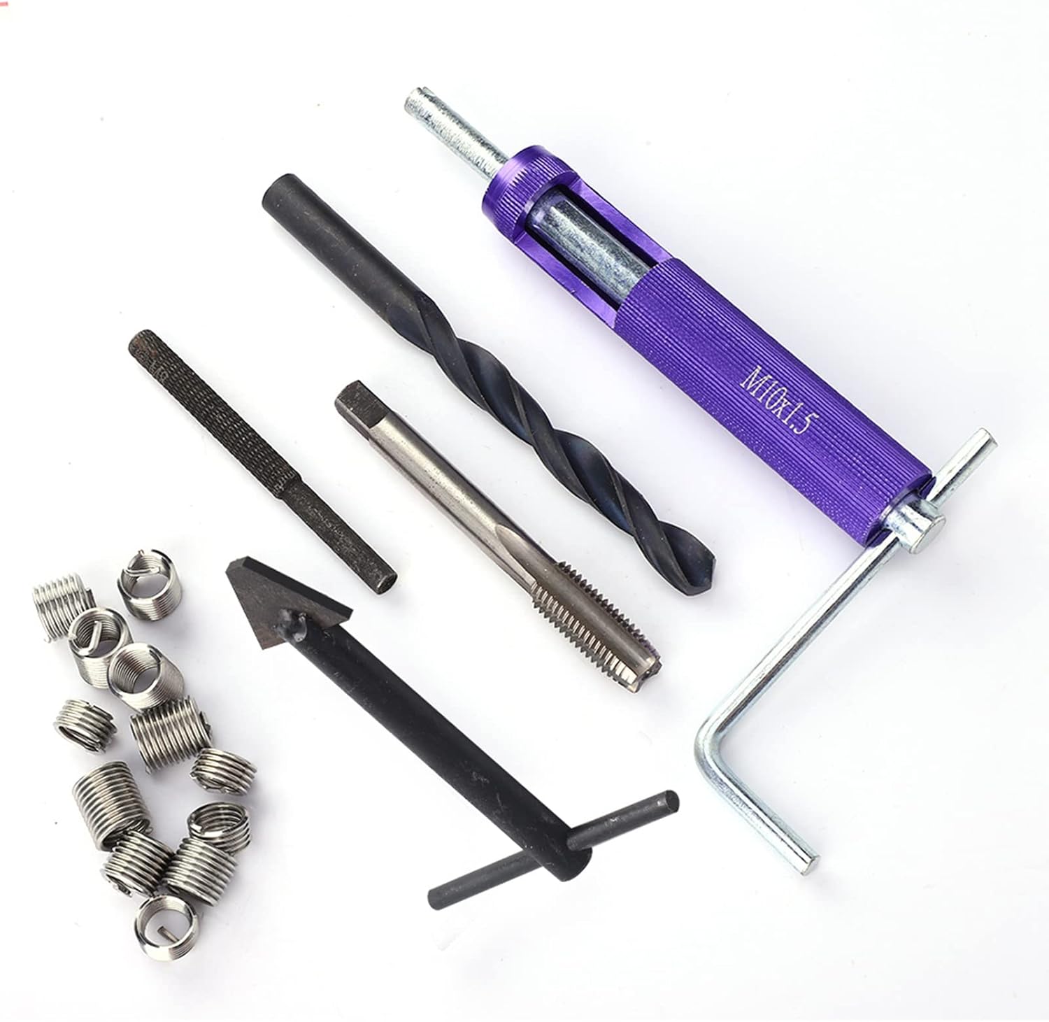Helicoil Thread Repair Kit, M10 X 1.25 Thread Repair Insert Kit Rethreading Tool Kit Heli Coil Thread Repair Kits 12PCS Screw 1D 1.5D 2D for Damaged Thread & Auto