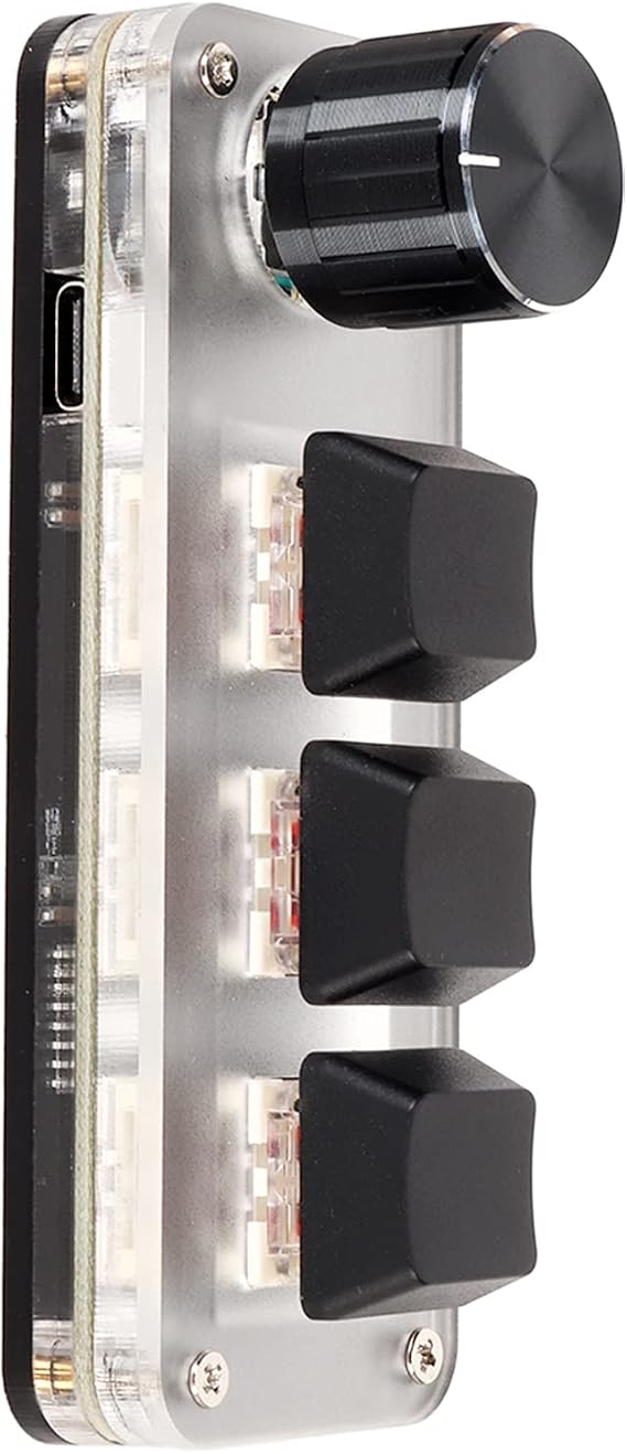 One Handed Macro Keyboard, Programmable Keypad, Macro Pad Programmable for Seamless and Efficient One Handed (3 Keys 1 Knob)