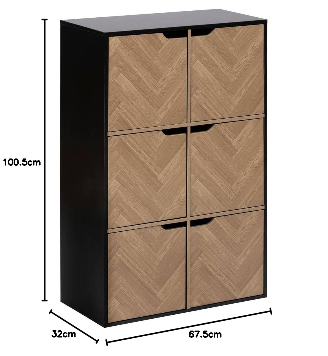5five - Mueble de 6 estantes y 6 puertas con diseño Chevron - Efecto madera y negro - Forma cúbica - Almacenamiento práctico y práctico - Sala de estar, oficina, dormitorio