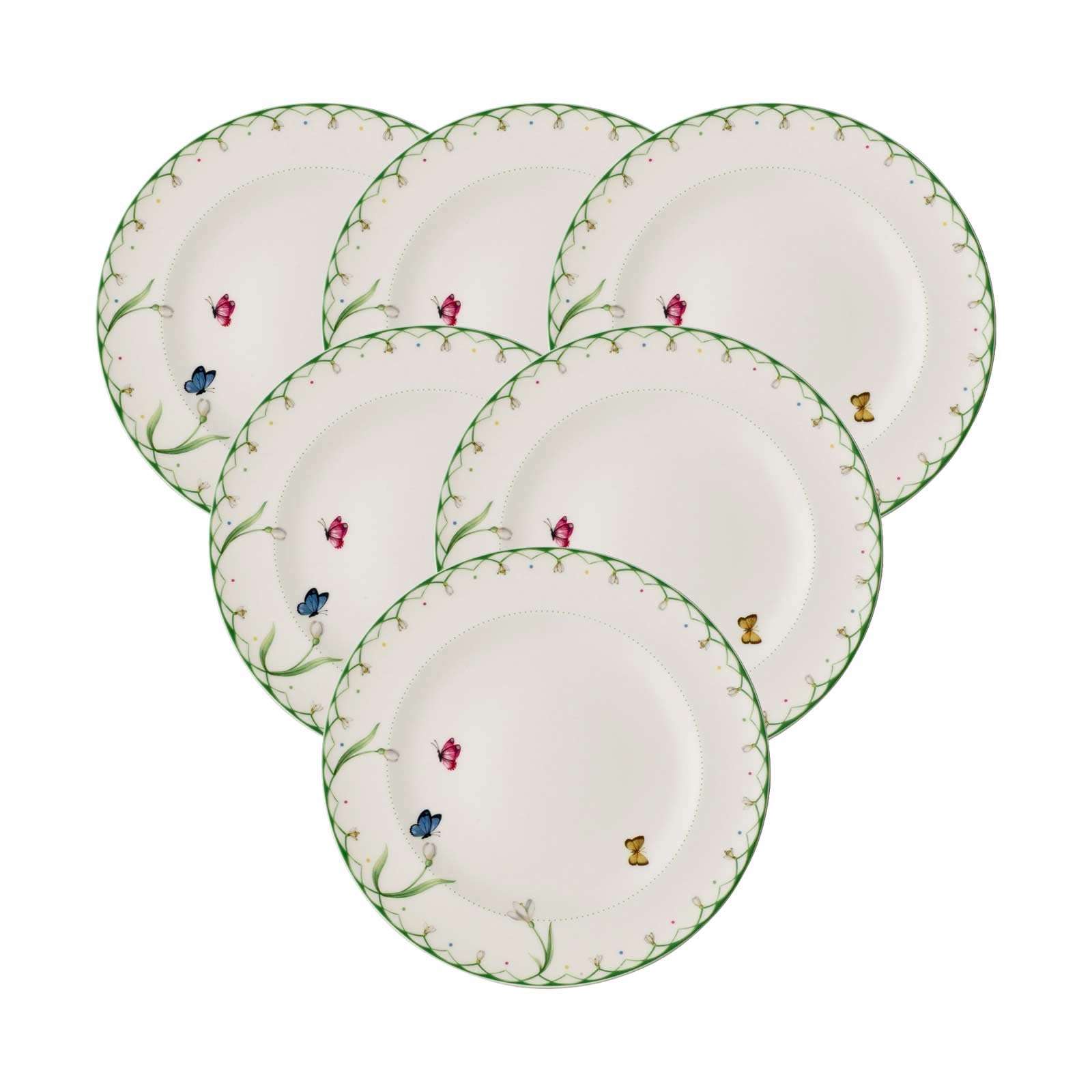 Villeroy & Boch Colourful Spring Speiseteller 6er Set, 27 cm, Runder Teller mit Blümchen-Dekor, Dekoration für Ostern, Premium Porzellan, Weiß/Bunt