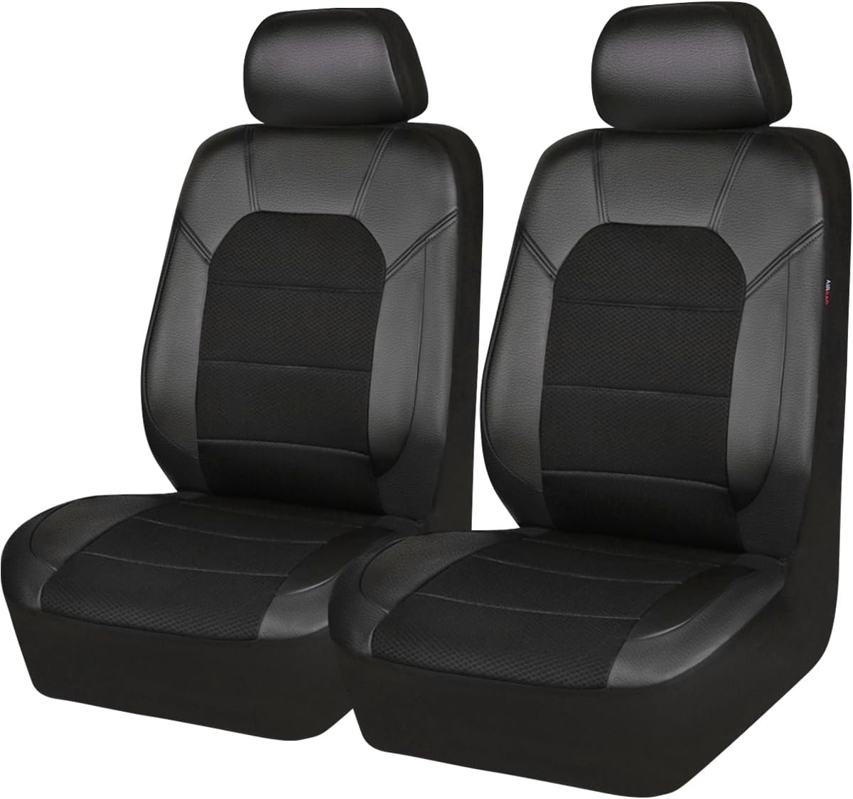 CAR PASS Universal Leather Two Front Seat Covers,Sport seat Covers fits Most Cars, SUVs, Trucks, and Vans Airbag Compatible (Black and Black)