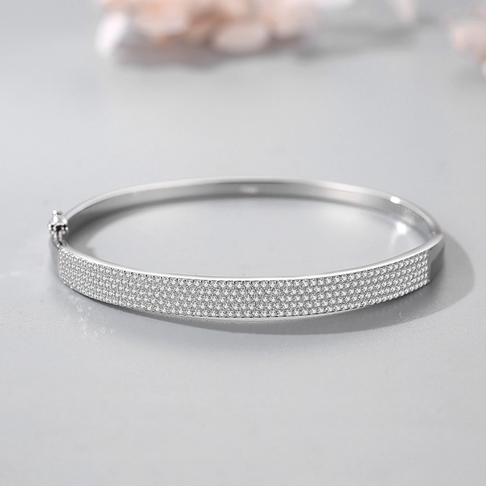 Bracciale da donna in argento 925, bracciale da donna, elegante, canale, zirconi, forma rotonda, gioielli in argento