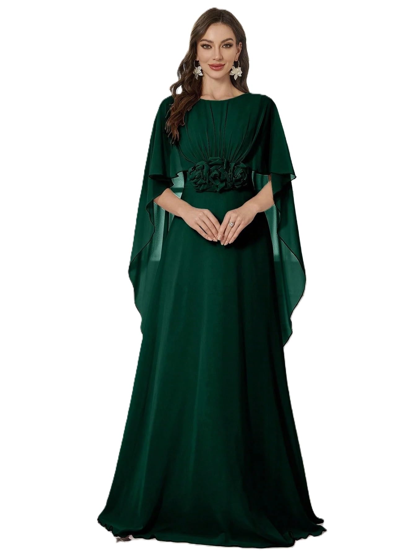 dress for women ||graceful off-shoulder round neck shawl sleeve handcrafted floral embellished maxi dress with elegant (d-01-02)