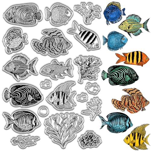 CRASPIRE Tropical Fish Clear Stamps Sea Animals Reusable Postmark Transparent Silicone Stamp Seals for Journaling Card Making Decor DIY Scrapbooking Film Frame Photo Album Decorative