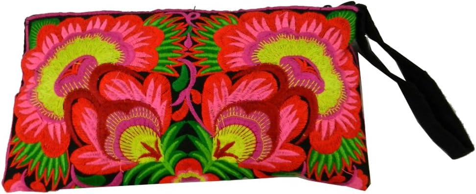 BTP! HMONG Wristlet Clutch Hill Tribe Ethnic Embroidered Bag Hippie Boho Hobo Pink Floral Large HMW4