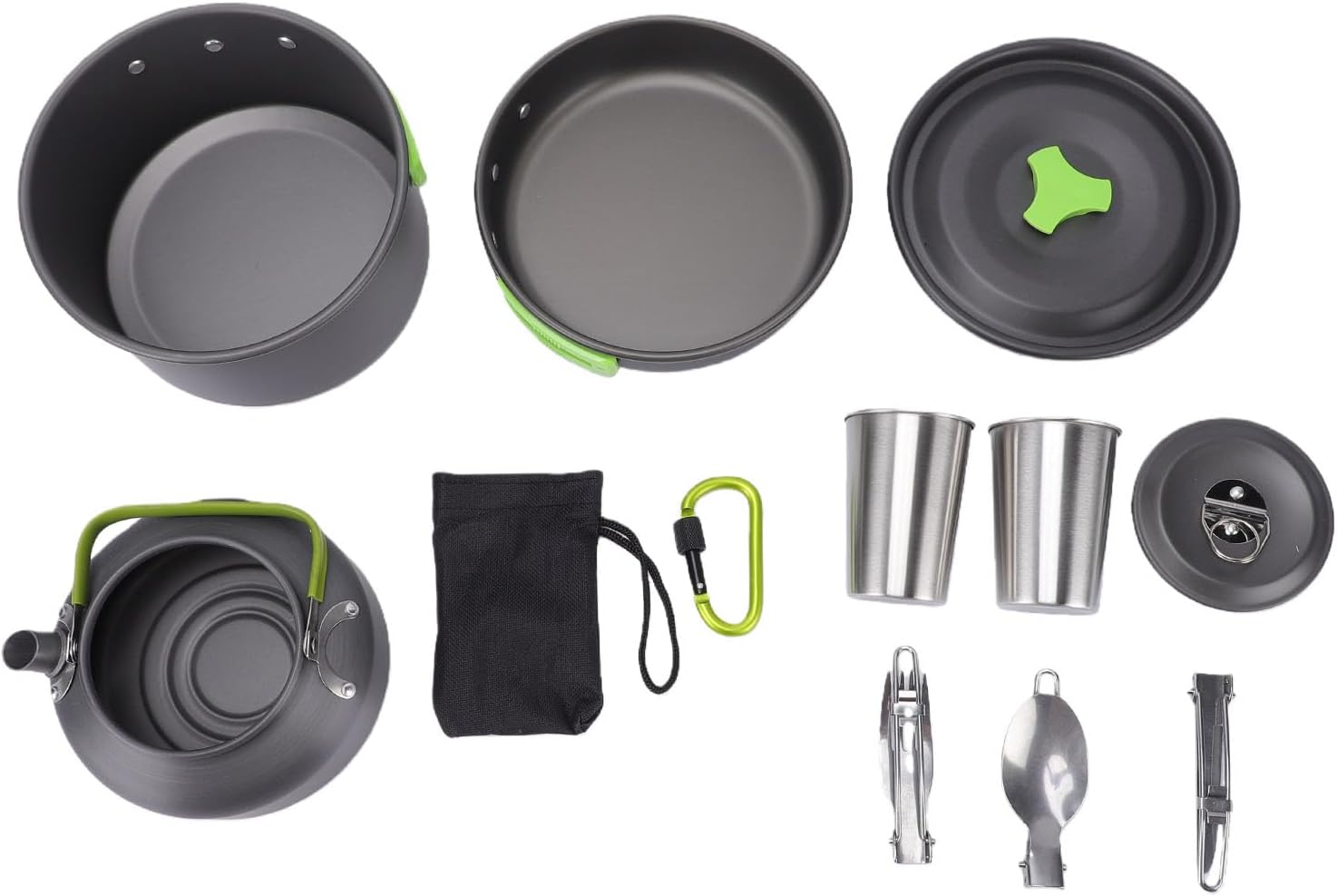 Diydeg Camping Cookware Mess Kit, Lightweight Non Stick Pot Pan Kettle Set with Cutlery and Stainless Steel Cups, Backpacking Cooking Set for Backpacking Hiking Outdoor and Cooking