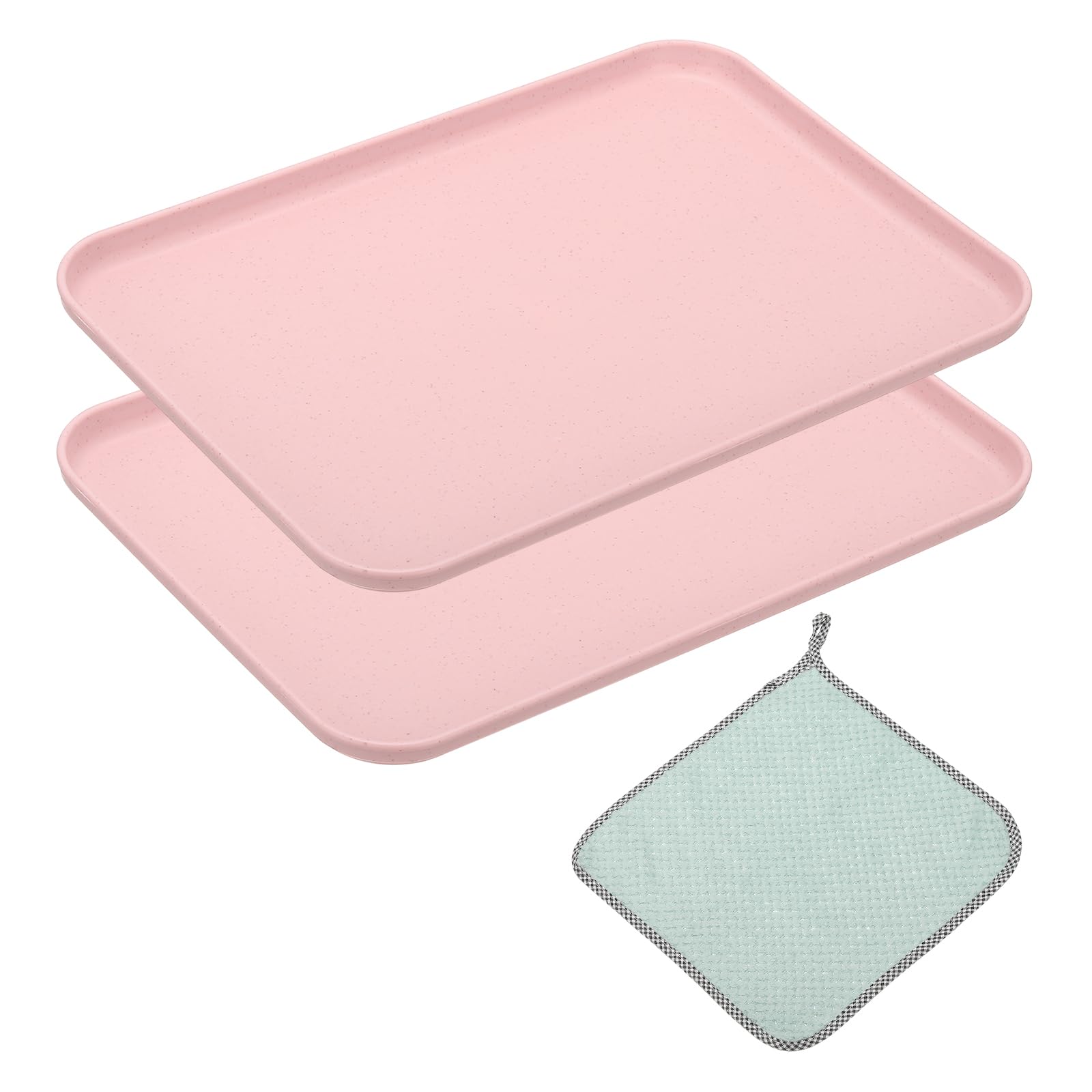 PATIKIL 15x11 Inch Fast Food Serving Trays, 2pcs Reusable Restaurant Serving Trays Cleaning Clothes Included PP Multi-Purpose Rectangle Small Size Tray, Pink