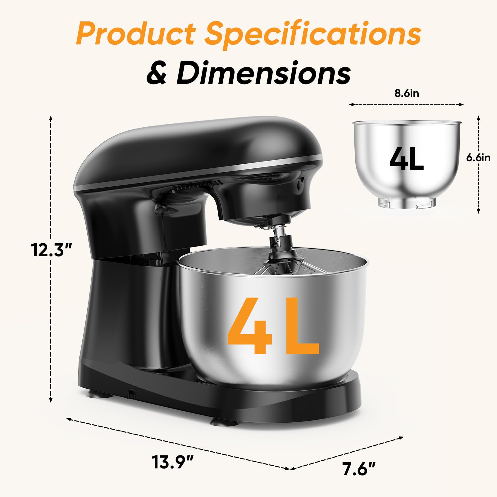 NEWBULIG Stand Mixer 4.2QT, Kitchen Electric Mixers Alternative view 8