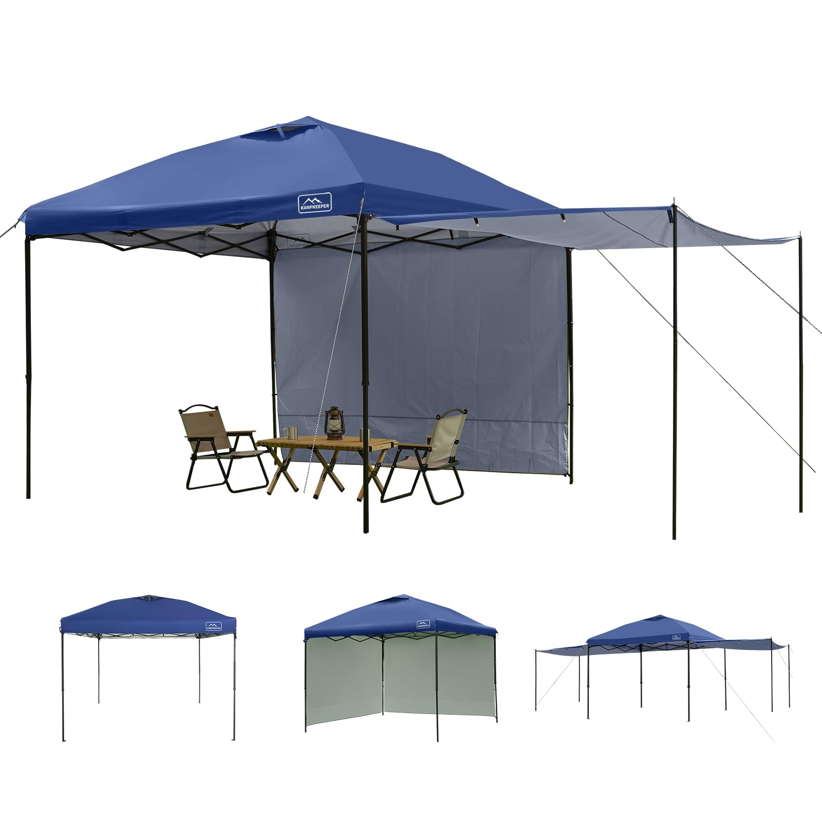 KAMPKEEPER 10x10 Easy Pop Up Canopy Tent with Sidewalls, Instant Outdoor Shade Shelter with Removable 10FT Sun Walls, Quick Setup Waterproof and UV-Resistant for Patio (Navy Blue, 2 sidewall)