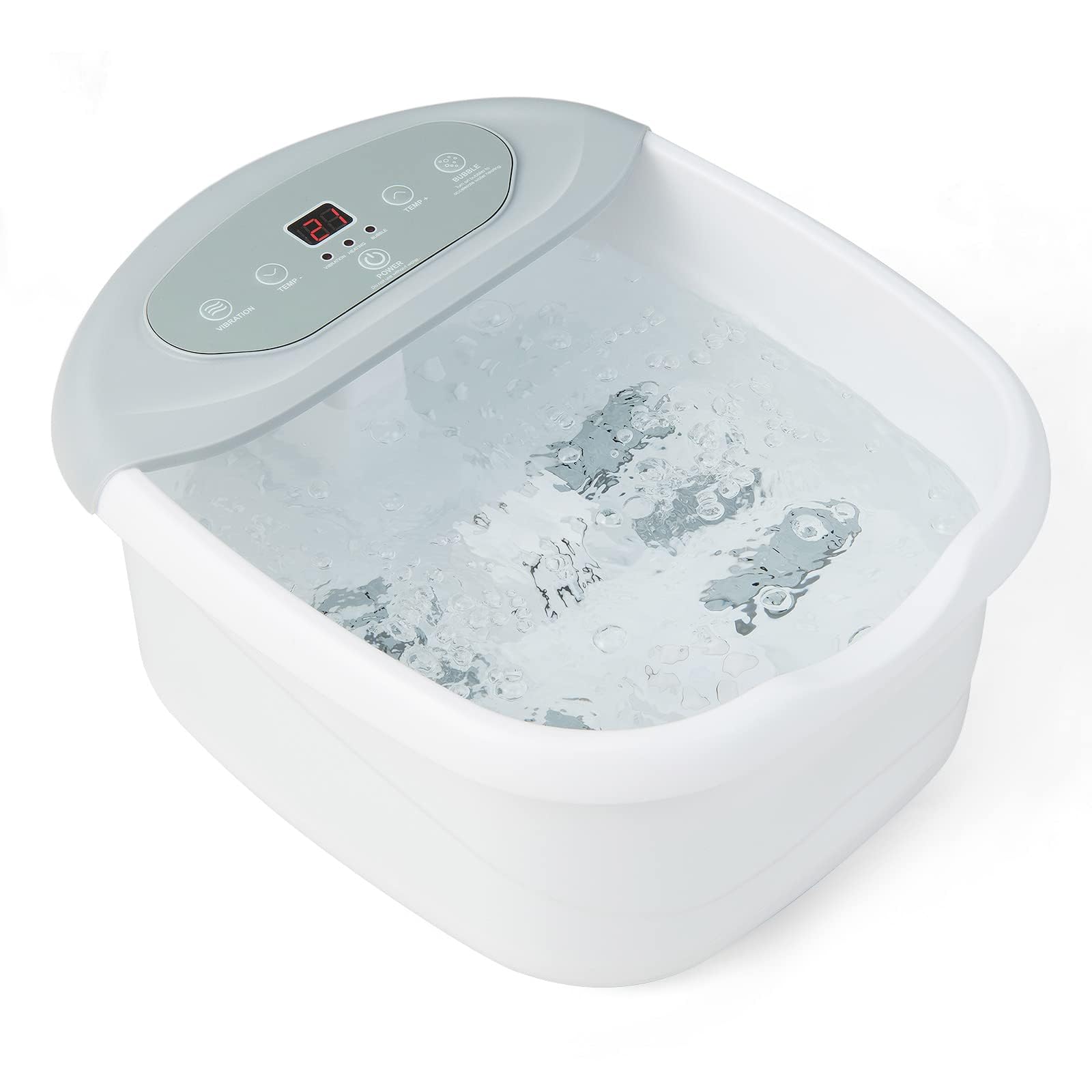 RELAX4LIFE Pediluvio Massaggiatore per Piedi con Rulli Massaggianti, Funzioni Riscaldamento 35℃-46℃, Vibrazioni, Bolle, Pietra Pedicure,Spenimento Automatico 1 Ora,Cavo 183cm,33x39x18cm (Grigio)