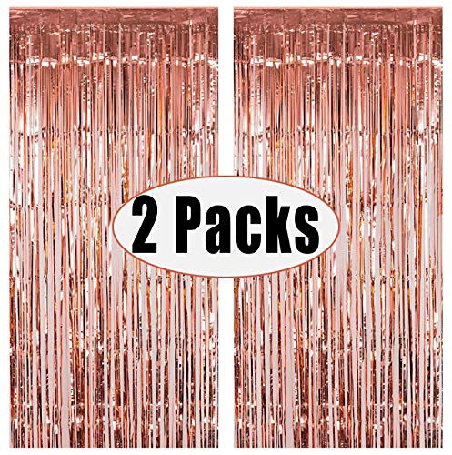 Fecedy 2Pcs 3Ft X 8.3Ft Rose Gold Metallic Tinsel Foil Fringe Curtains Photo Booth Props For Birthday Wedding Engagement Bridal Shower Baby Shower Bachelorette Holiday Celebration Party Decorations #TOP1