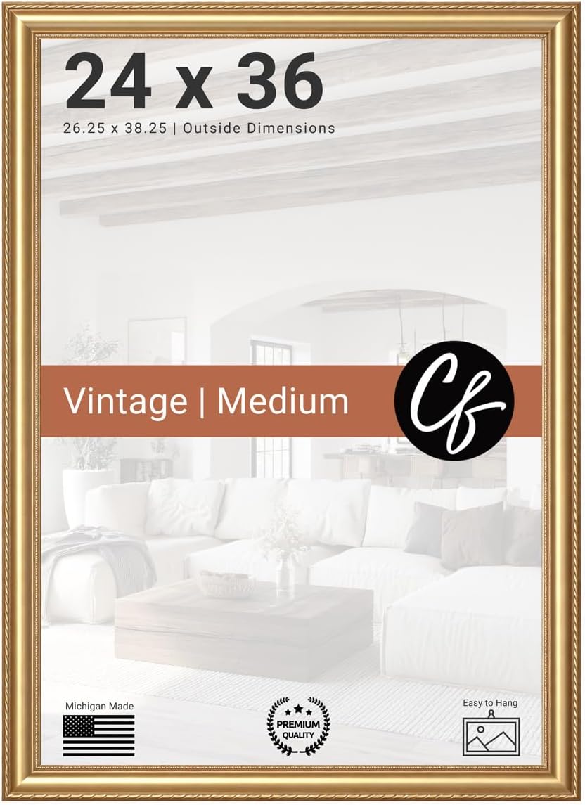 Craig Frames 24x36 Picture Frame – Victoria Ornate Gold 1.5 Inch Wide Solid Wood Moulding, Vintage Decorative Finish, Includes Plexiglass and Backing, Wall Display Frame for Art, Posters, or Photos