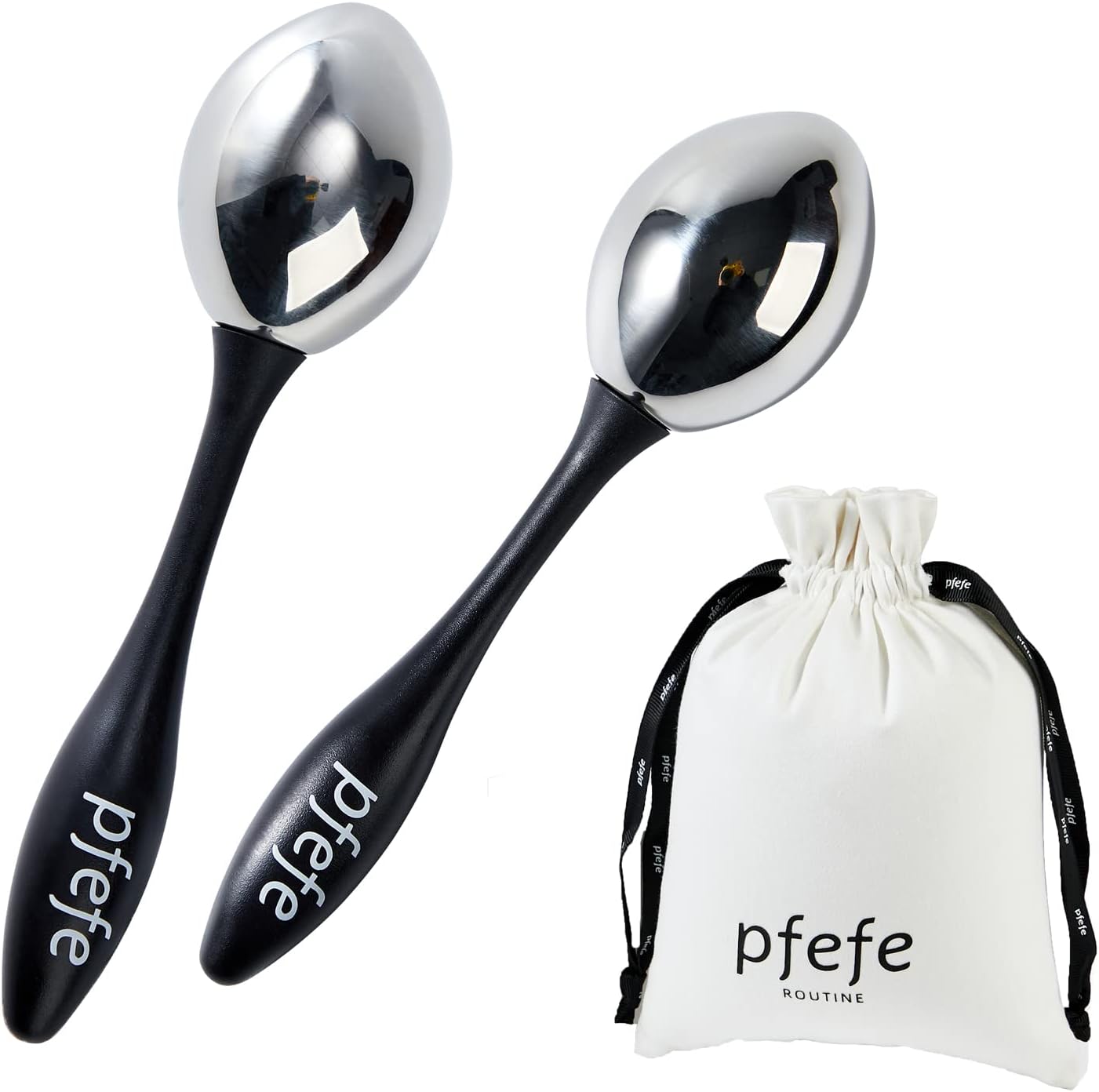 Pfefe Ice Globes for Face & Eyes, Unbreakable Stainless Steel Cryo Sticks for Beauty Routines, Facials Cold Roller Cooling Globes for Puffiness, Wrinkles, Dark Circles, Headaches (Black)