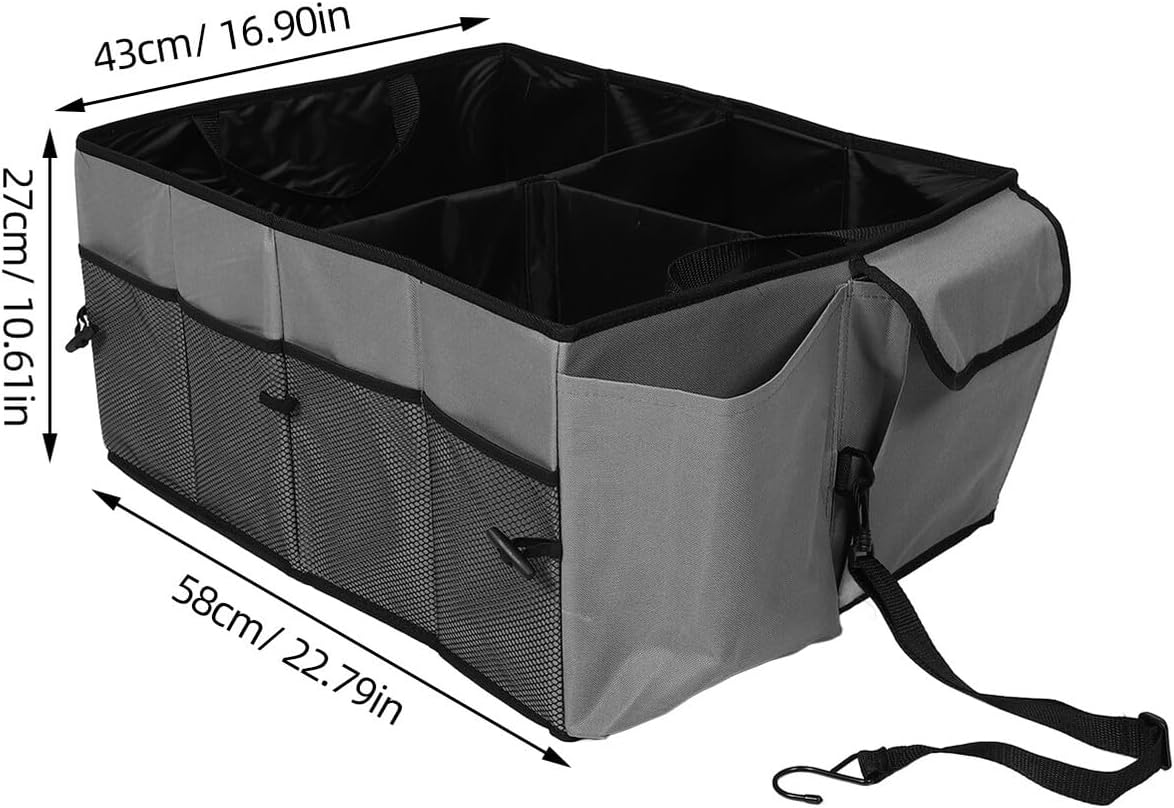 NUOBESTY Car Trunk Storage Organizer Foldable Multi-compartment Car Organizer Box Gray Suv Trunk Storage Bin for Automotive Interior Accessories