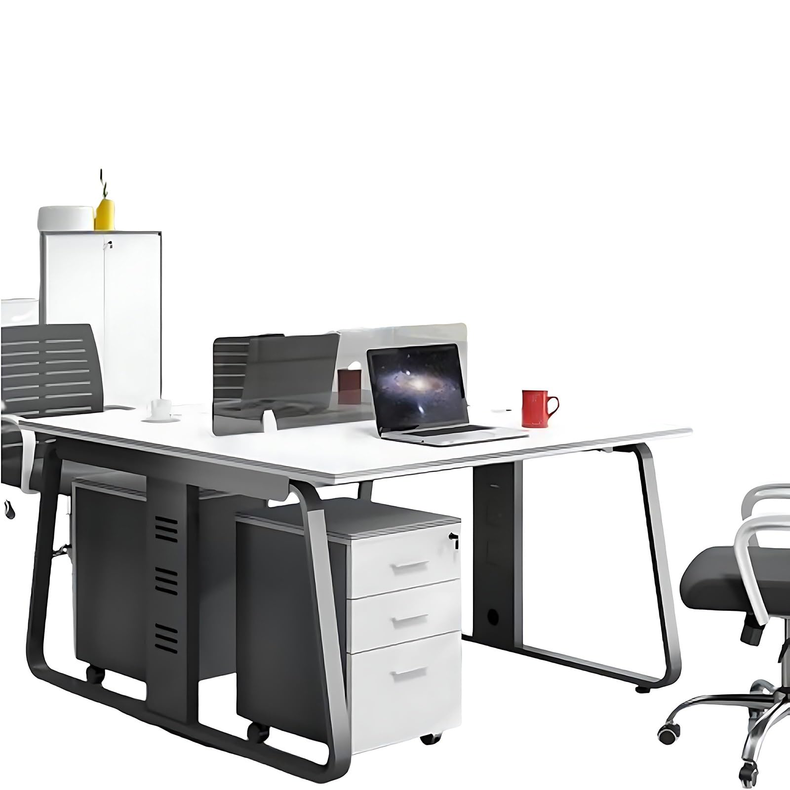 Escritorio de Oficina Moderno y Sencillo para Dos Personas, Mesa de Computadora y EstacióN de Trabajo para Personal de Oficina con Gabinete de Almacenamiento de 3 Cajones con Cerradura(White)