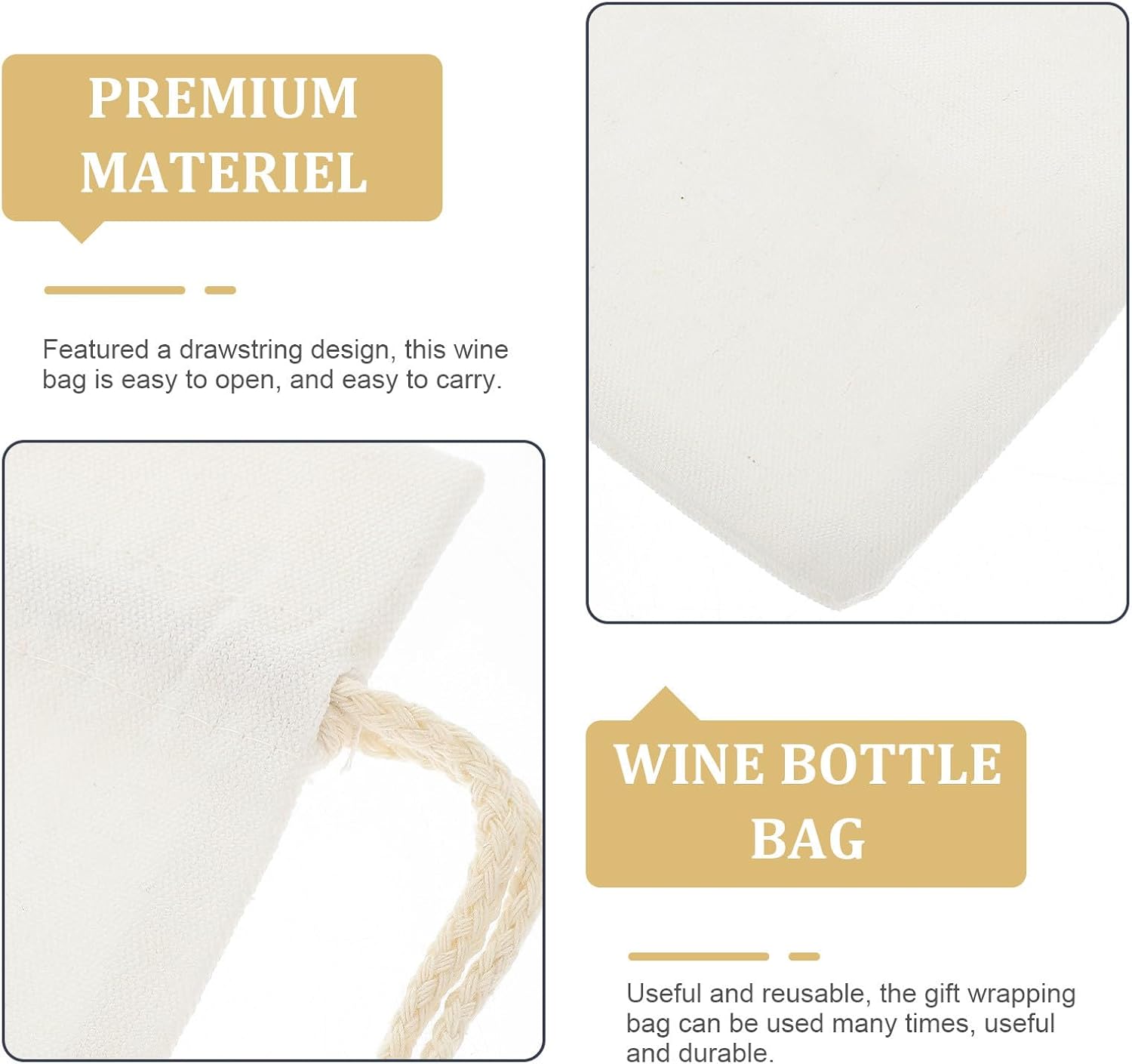 4pcs White Linen Wine Bottle Gift Bags with Drawstring Xmas Halloween image 3