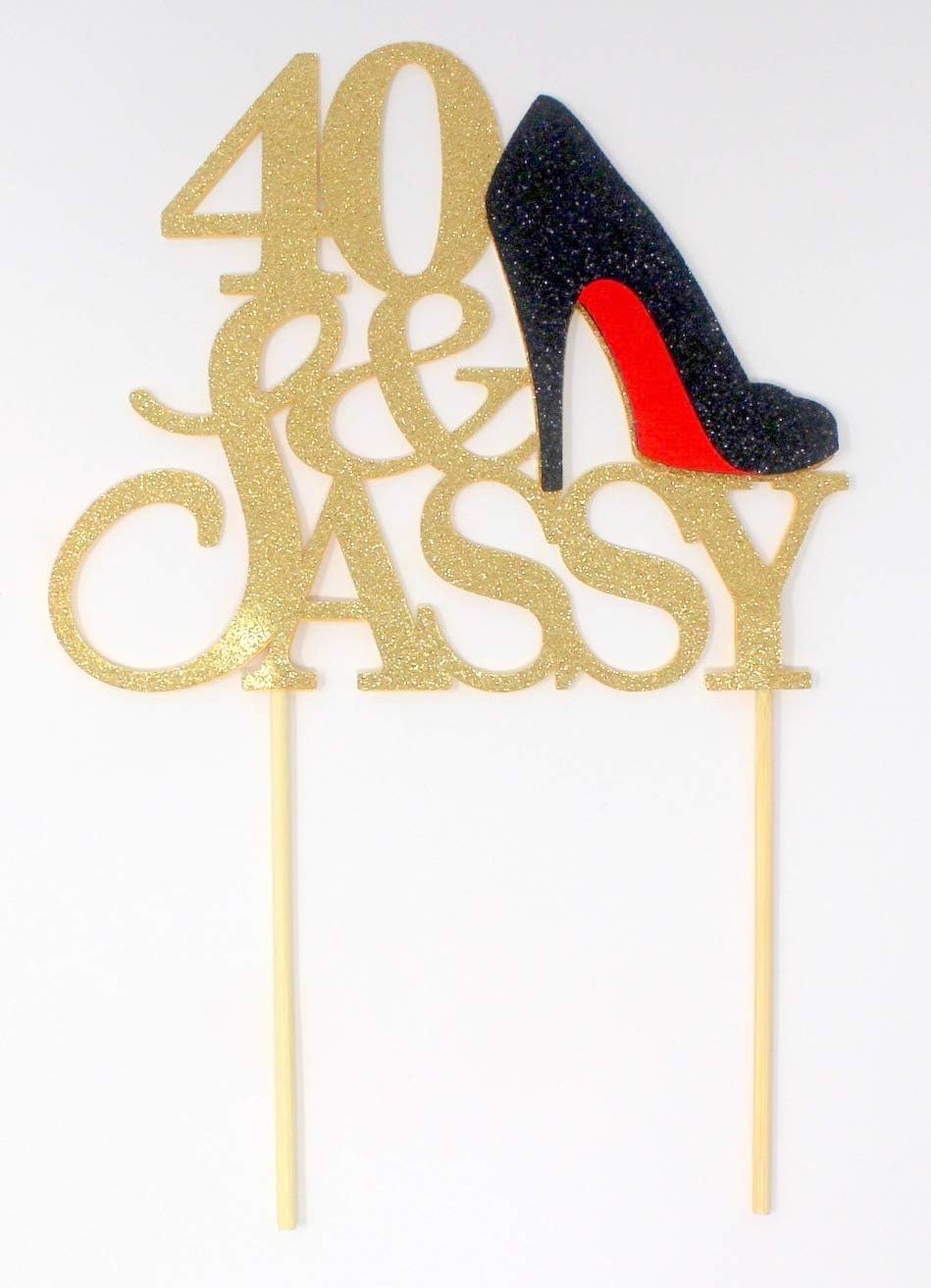 All About Details CAT40SA 40 & Sassy Cake Topper (Gold & Black), 6 x 9