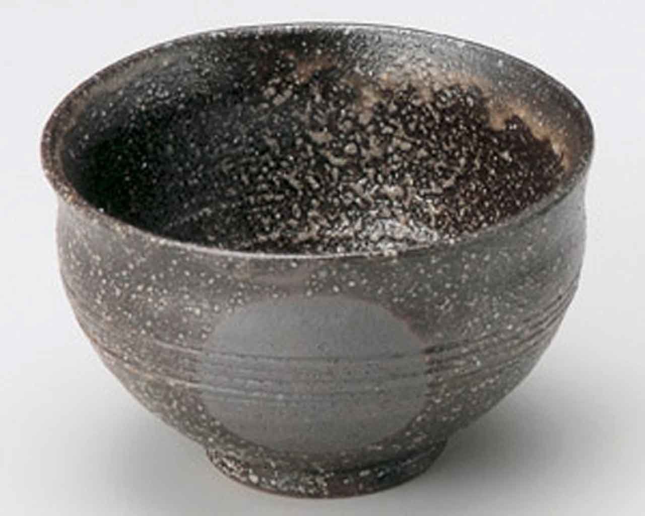 Bizen Marumon 3.9inch Set of 5 Japanese Tea Cups Black Ceramic Made in Japan