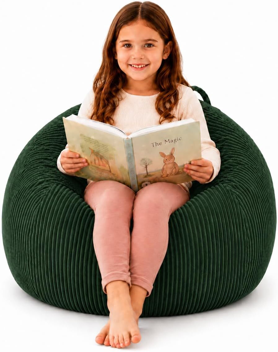 Corduroy Bean Bag Lounger with Wide-Wale Fabric, Cozy Floor Seat