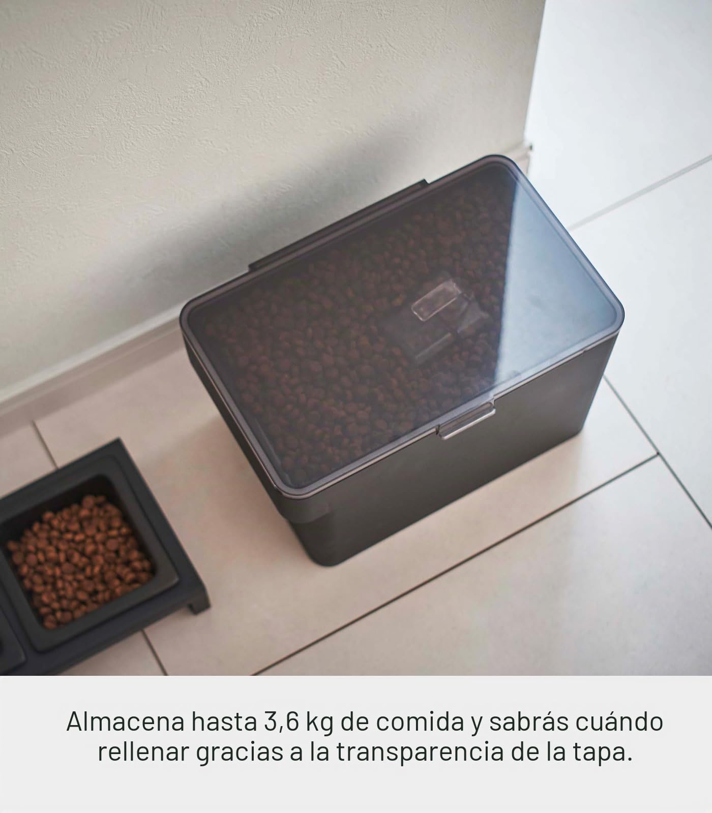 YAMAZAKI 5612 TOWER Pet Food Container (3,5 kg), black, ABS Resin/Silicone, 30 x 19.7 x 19.2 cm