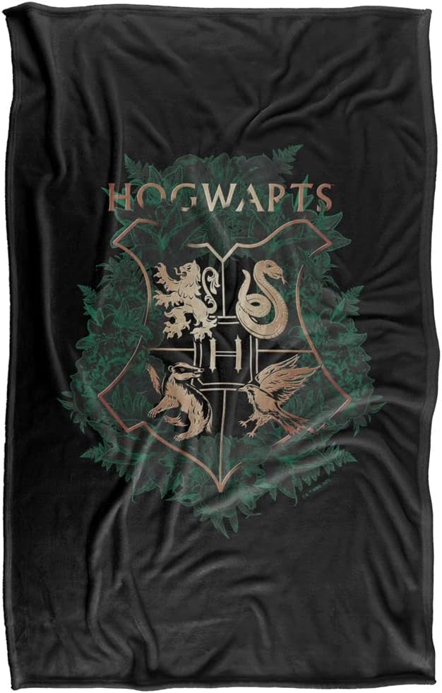 Harry Potter Hogwarts Green and Gold Floral Crest Silky Touch Super Soft Throw Blanket 36" x 58",Hogwarts Green and Gold Floral Crest