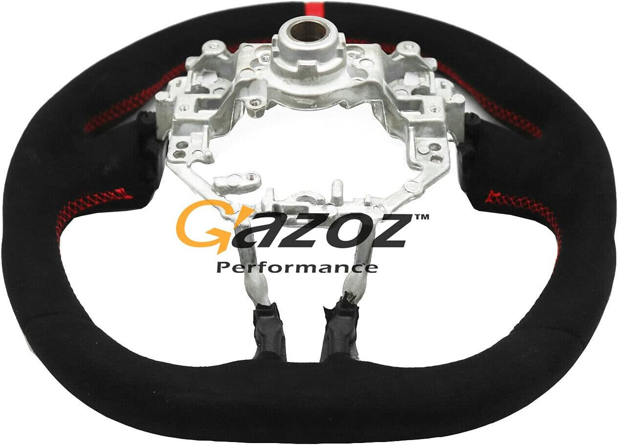 Suede Steering Wheel Compatible with 2012 2013 2014 2015 2016 Subaru BRZ Scion FR-S GT86 Mk1 Whole Alcantara Red Stitching With Red Stripe (Except 2017-2021)