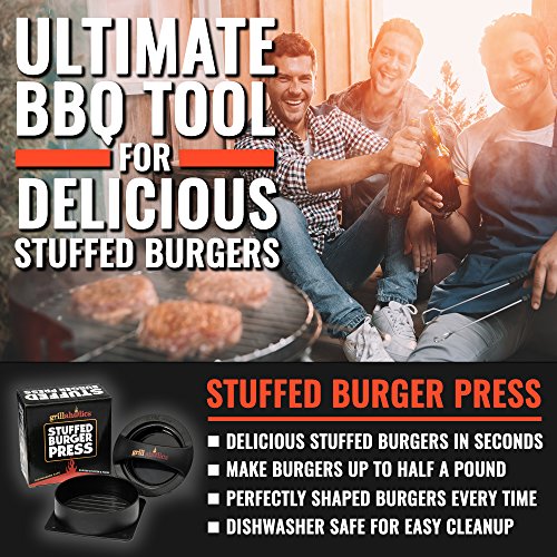 Grillaholics Stuffed Burger Press and Recipe eBook - Extended Warranty - Hamburger Patty Maker for Grilling - BBQ Grill Accessories - Thumbnail 2