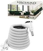 Vacuum Specialists Universal Central Vacuum Hose - Pigtail High Voltage Electric Hose - Crush Proof Tube - Ergonomic Swivel Handle - Compatible with Beam, Nutone, Electrolux, Hayden & More - White (35')