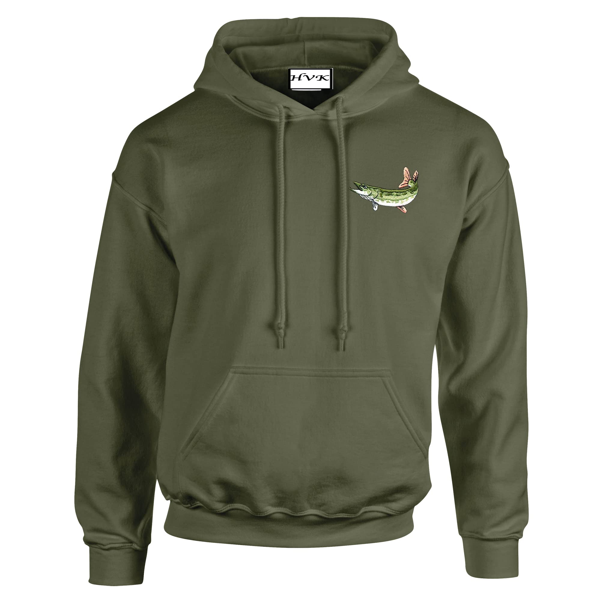 HiViz Kings Pike Fishing Premium Embroidered Hoodie Pristine Finish (as8, alpha, x_l, regular, regular, Olive)