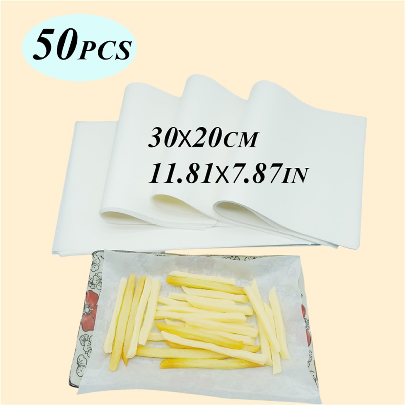 Papel de horno 50 piezas de papel hornear blanco sin blanquear, silicona doble cara for cocinar, asar, freír y(50PCS 30X20CM WHITE)