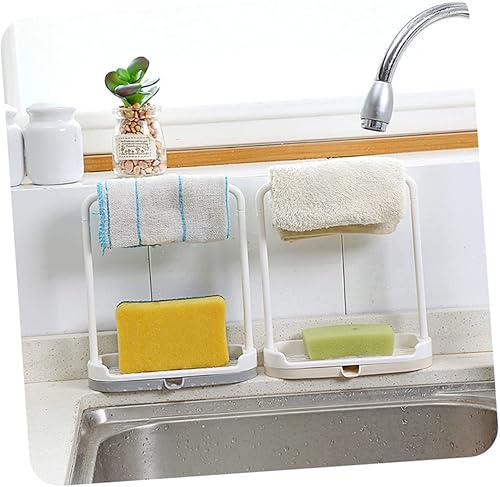 Organizador de platos doble para secado de fregadero, paño de cocina para jabón, estante extraíble de plástico y esponja, para almacenamiento de